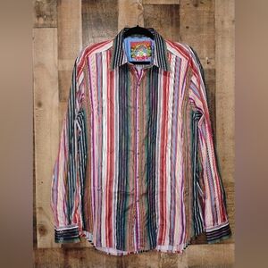 ROBERT GRAHAM Multicolor Striped Men's Long Sleeve Dress Shirt XL